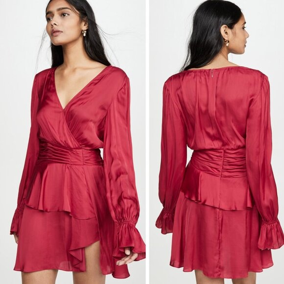 NEW Ramy Brook Roman Satin Mini Dress True Red Cocktail Wedding Party Lustrous - Picture 1 of 9
